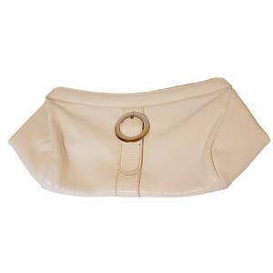 Vintage Latico white leather buckle clutch bag Retro Old Money Luxe 70s